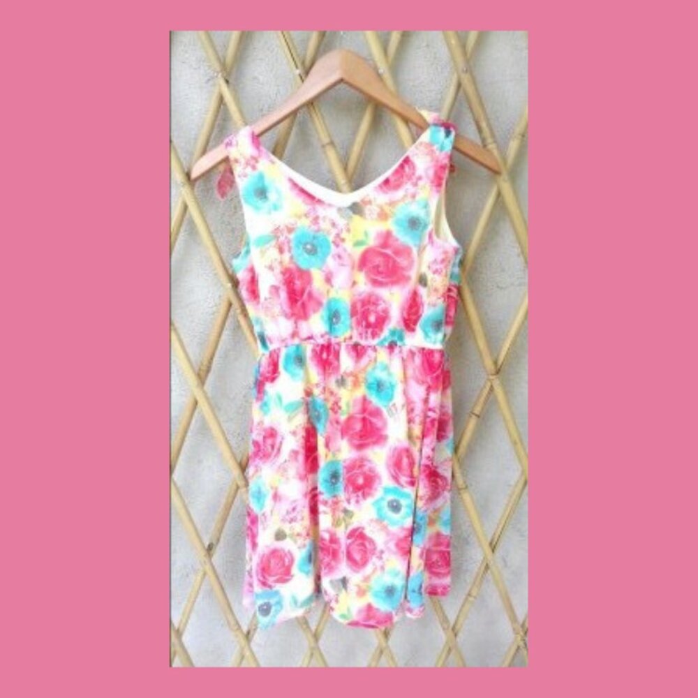 Holiday Editions, Girls Size L (10/12) Aquamarine/Pink Roses Printed Dress